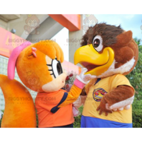 2 BIGGYMONKEY™s mascot a big brown bird and an orange squirrel