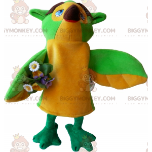 Kostým maskota ptáka BIGGYMONKEY™ s kyticí květin –