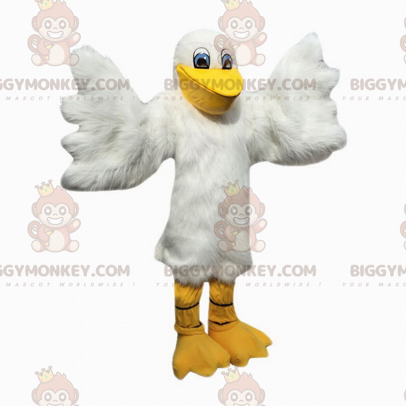 Costume de mascotte BIGGYMONKEY™ d'oiseau blanc aux yeux bleus Costume de mascotte BIGGYMONKEY™ d'oiseau blanc aux yeux bleus