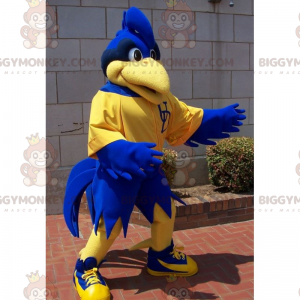 Blauer Vogel BIGGYMONKEY™ Maskottchen-Kostüm in Sportbekleidung