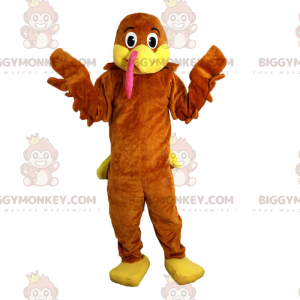 Καφέ και κίτρινο πουλί BIGGYMONKEY™ μασκότ στολή -