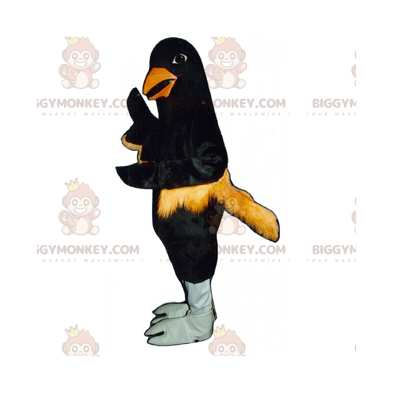 BIGGYMONKEY™ Maskotdräkt av Black Bird med orange fjädrar - BIGGYMONKEY™ Maskotdräkt av Black Bird med orange fjädrar -