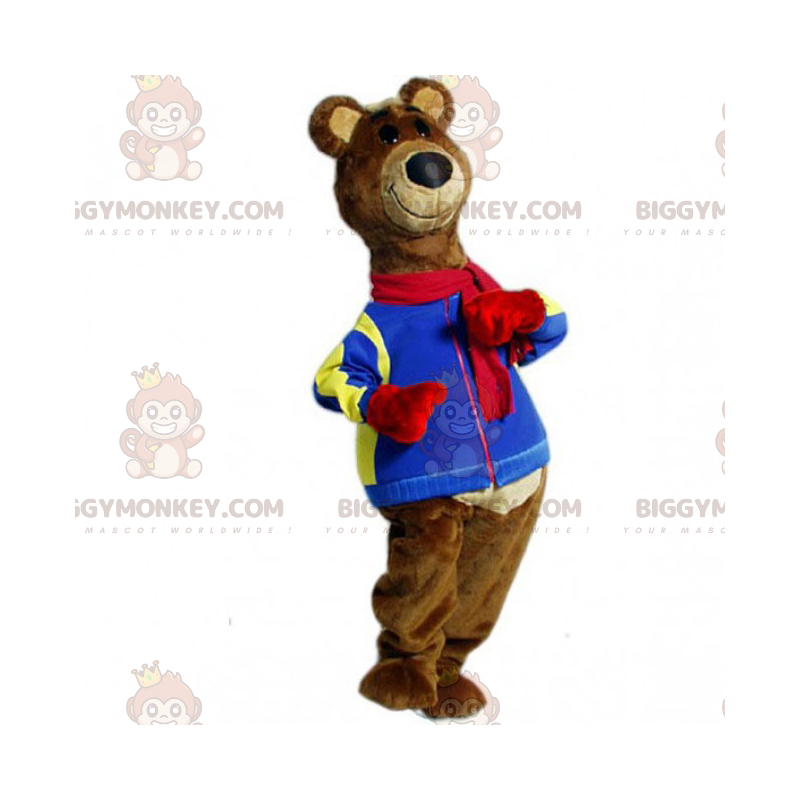 BIGGYMONKEY™ karhun maskottiasu, jossa on ruskeat hiukset ja BIGGYMONKEY™ karhun maskottiasu, jossa on ruskeat hiukset ja