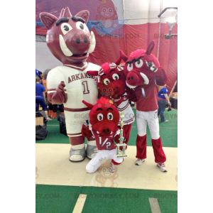 3 BIGGYMONKEY™s mascot of red boars parents and baby -