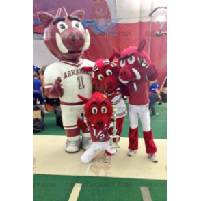 3 mascote BIGGYMONKEY™ de pais e bebê de javalis vermelhos –