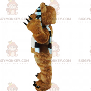 Bear BIGGYMONKEY™ Mascot Costume with Stripe Scarf - Spooky -