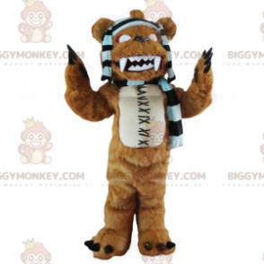 Beer BIGGYMONKEY™ mascottekostuum met gestreepte sjaal - Spooky