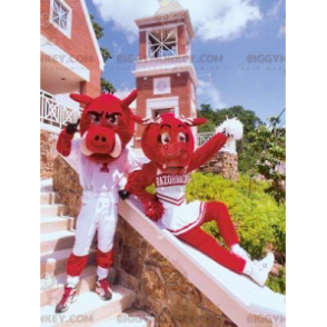 3 mascote BIGGYMONKEY™ de pais e bebê de javalis vermelhos –