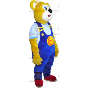 Bear BIGGYMONKEY™ Mascot Costume with Blue Overalls –