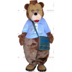 Karhun BIGGYMONKEY™ maskottiasu asulla ja laukkulla -