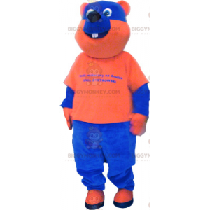 Sininen ja oranssi kaksisävyinen karhu BIGGYMONKEY™ maskottiasu