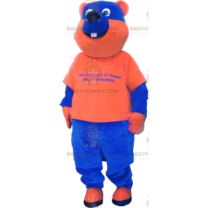 Costume da mascotte BIGGYMONKEY™ con orso bicolore blu e