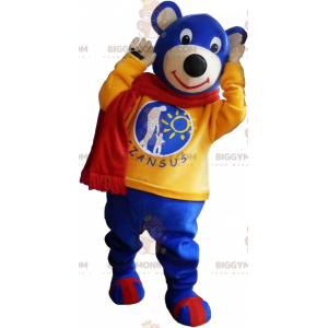 Blue Bear BIGGYMONKEY™ Mascot Costume with Scarf -