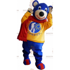Kostium maskotka niebieski miś BIGGYMONKEY™ z szalikiem - Maskotka niedźwiedź - BIGGYMONKEY_017302 - BiggyMonkey.com