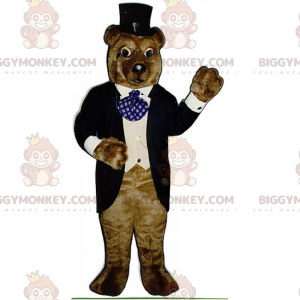Traje de mascote de urso pardo BIGGYMONKEY™ com vestido de gala
