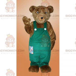 BIGGYMONKEY™ mascotte kostuum bruine beer met overall -