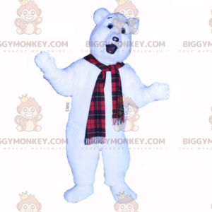 Traje de mascote de urso polar BIGGYMONKEY™ com lenço xadrez –