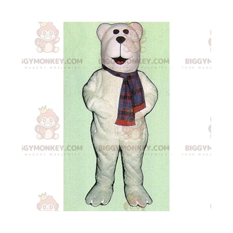 Hvid isbjørn BIGGYMONKEY™ maskotkostume med tørklæde - Hvid isbjørn BIGGYMONKEY™ maskotkostume med tørklæde -