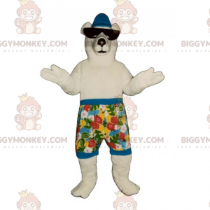 IJsbeer BIGGYMONKEY™ mascottekostuum in zwemshort en zonnebril
