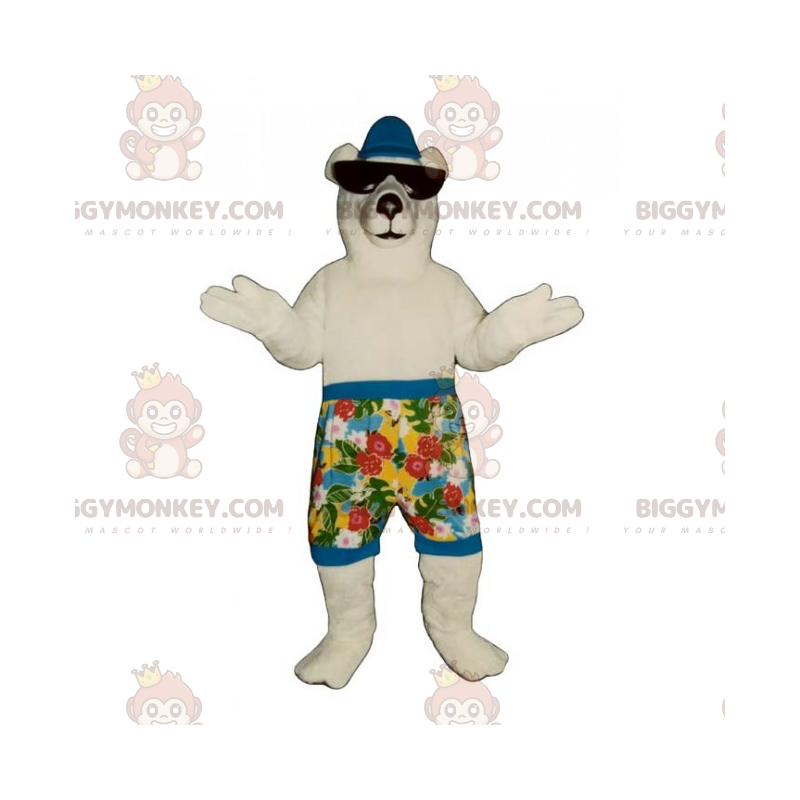 Polar Bear BIGGYMONKEY™ Mascot Costume in Swim Shorts and Polar Bear BIGGYMONKEY™ Mascot Costume in Swim Shorts and