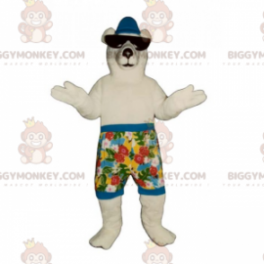 Eisbär BIGGYMONKEY™ Maskottchenkostüm in Badeshorts und