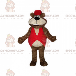 Disfraz de mascota de oso suave BIGGYMONKEY™ con chaqueta roja