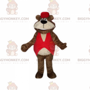 Traje de mascote Soft Bear BIGGYMONKEY™ com jaqueta vermelha –