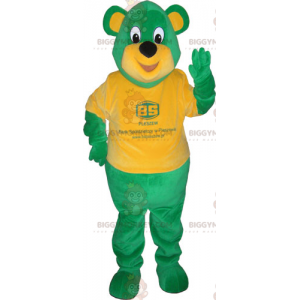 Στολή μασκότ Green Bear BIGGYMONKEY™ με πορτοκαλί μπλουζάκι - Μασκότ αρκούδας - BIGGYMONKEY_017349 - BiggyMonkey.com