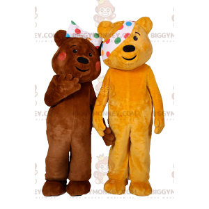 Στολή μασκότ BIGGYMONKEY™ Αρκούδα Duo με κεφαλόδεσμο πουά με δεξί μάτι