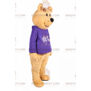 Bär BIGGYMONKEY™ Maskottchenkostüm mit lila Pullover -