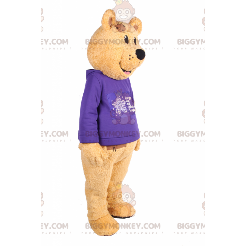 Bjørn BIGGYMONKEY™ maskotkostume med lilla sweater -