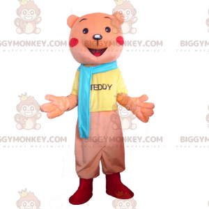 BIGGYMONKEY™ Pink Cub μασκότ στολή με πλήρη στολή και μπλε φουλάρι - Μασκότ αρκούδας - BIGGYMONKEY_017372 - BiggyMonkey.com