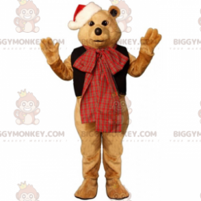 Στολή μασκότ αρκούδας BIGGYMONKEY™ με φιόγκο και καπέλο Άγιου