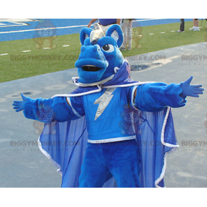 Kostým maskota modrého koně BIGGYMONKEY™ s pláštěnkou –