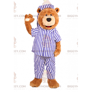 Traje de mascote de urso BIGGYMONKEY™ em pijama listrado –