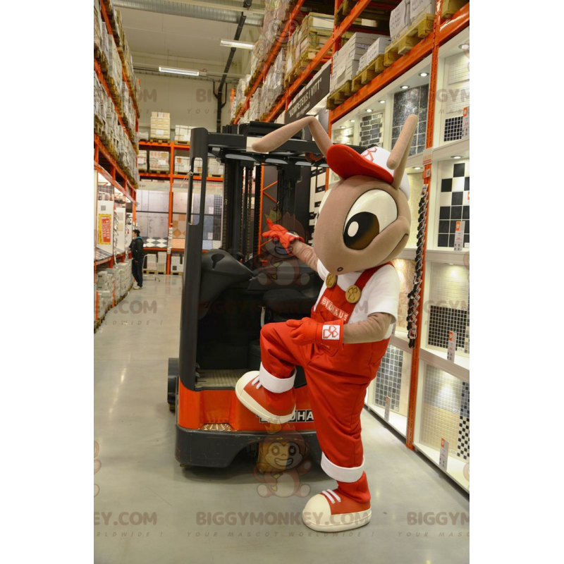 BIGGYMONKEY™ Mascot Costume of Brown Ants in Red Overalls -