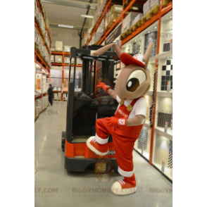 BIGGYMONKEY™ Mascot Costume of Brown Ants in Red Overalls -