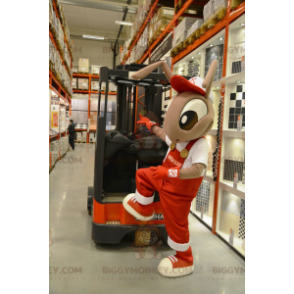 BIGGYMONKEY™ Mascottekostuum van bruine mieren in rode overall