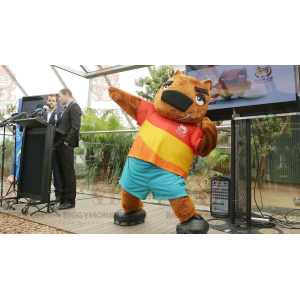 Κοστούμι μασκότ Brown Groundhog Bear BIGGYMONKEY™ με πολύχρωμη στολή - Μασκότ αρκούδας - BIGGYMONKEY_02135 - BiggyMonkey.com