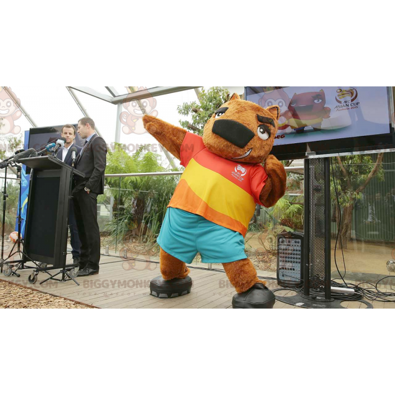Κοστούμι μασκότ Brown Groundhog Bear BIGGYMONKEY™ με πολύχρωμη στολή - Μασκότ αρκούδας - BIGGYMONKEY_02135 - BiggyMonkey.com