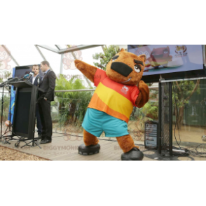 Κοστούμι μασκότ Brown Groundhog Bear BIGGYMONKEY™ με πολύχρωμη στολή - Μασκότ αρκούδας - BIGGYMONKEY_02135 - BiggyMonkey.com