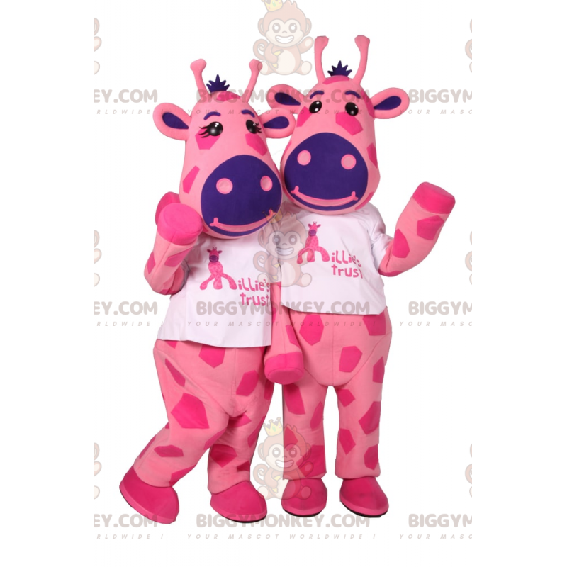 Mascottekostuum BIGGYMONKEY™ duo van roze koeienhuid en blauwe Mascottekostuum BIGGYMONKEY™ duo van roze koeienhuid en blauwe