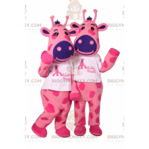 BIGGYMONKEY™ maskotdrakt-duo rosa kalveskinn og blå nese - Kumaskot - BIGGYMONKEY_017425 - BiggyMonkey.com