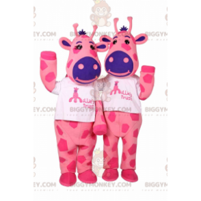 BIGGYMONKEY™ maskotdrakt-duo rosa kalveskinn og blå nese - Kumaskot - BIGGYMONKEY_017425 - BiggyMonkey.com