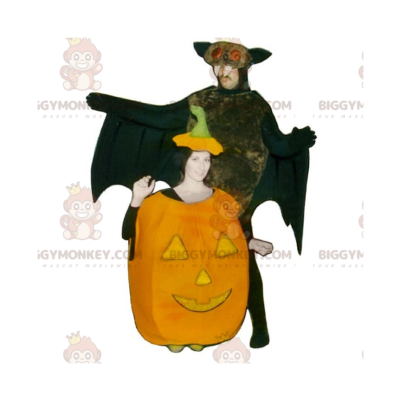 BIGGYMONKEY™ Halloween Duo maskotkostume - græskar og flagermus BIGGYMONKEY™ Halloween Duo maskotkostume - græskar og flagermus