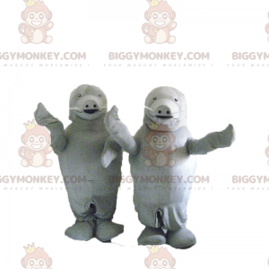 Disfraz de mascota de león marino gris Dúo BIGGYMONKEY™ -