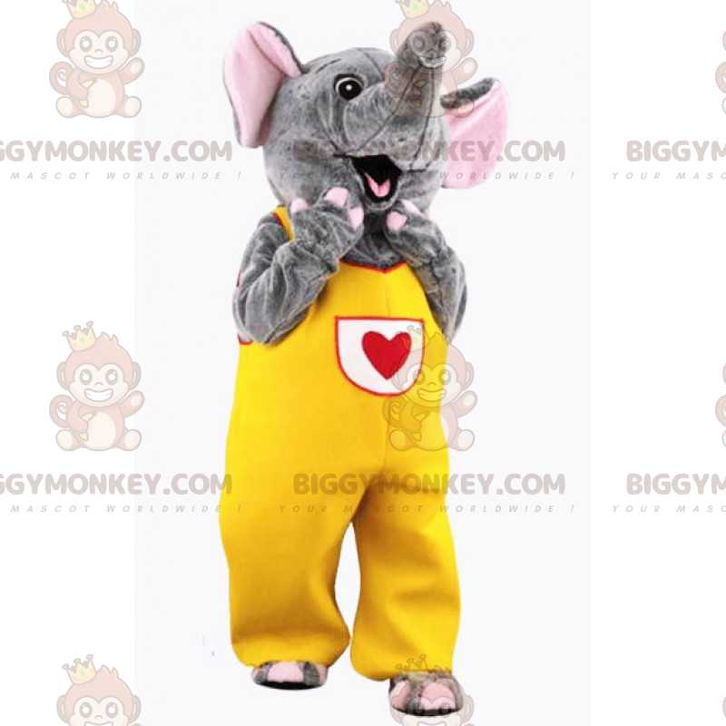 BIGGYMONKEY™ Elephant Mascot Costume In Yellow Jumpsuit With BIGGYMONKEY™ Elephant Mascot Costume In Yellow Jumpsuit With