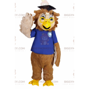 BIGGYMONKEY™ Abschluss-Eulen-Maskottchen-Kostüm mit gelber