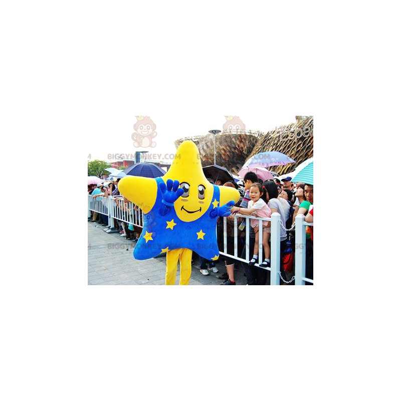 Giant Yellow Star BIGGYMONKEY™ Mascot Costume With Blue Outfit