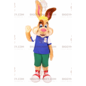 BIGGYMONKEY™ Tvåfärgad beige & brun kaninmaskotdräkt i shorts -
